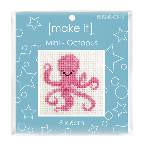 Mini Cross Stitch Kit 6 x 6cm - Octopus