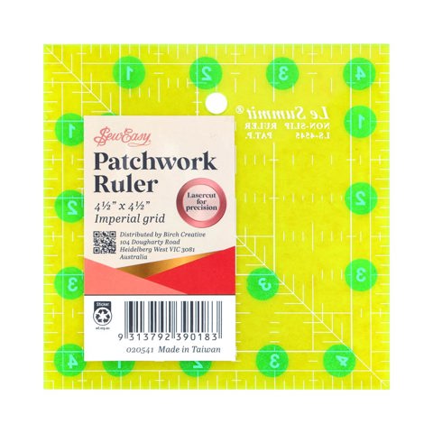 Sew Easy - Quilt Ruler Square Fluoro Non Slip Imperial 4.5 x 4.5in