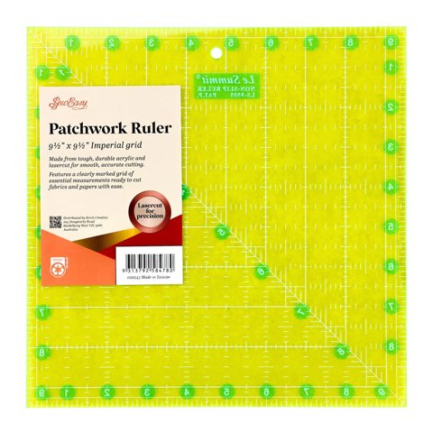 Sew Easy - Quilt Ruler Square Fluoro Non Slip Imperial 9.5 x 9.5in