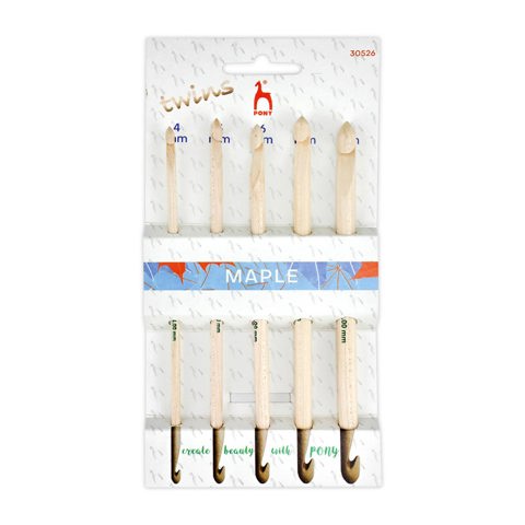 Pony - Crochet Hook Set Double Ended Maple 15cm 5pcs - Assorted Sizes