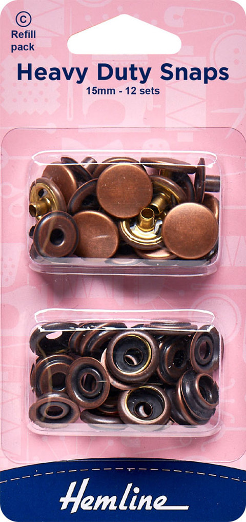Hemline - Snaps Heavy Duty 15mm Refill 12 sets - Bronze