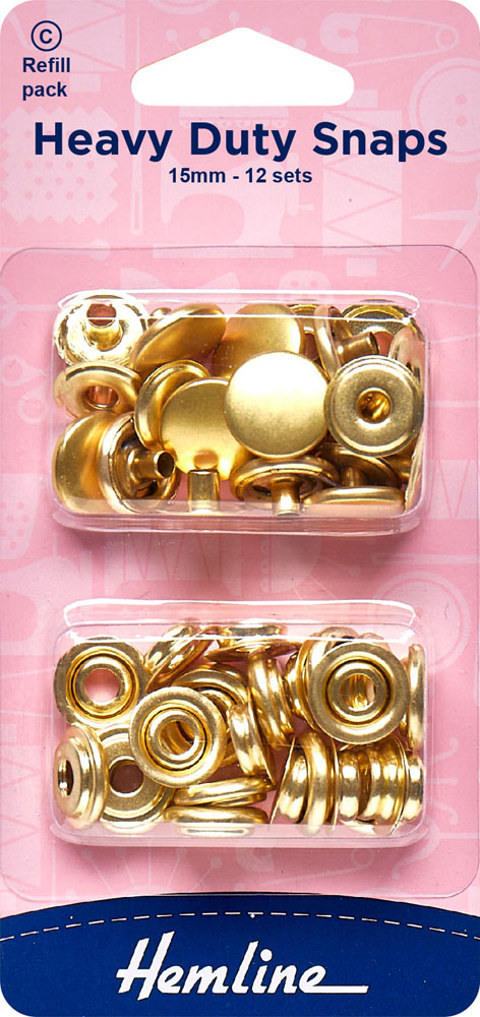 Hemline - Snaps Heavy Duty 15mm Refill 12 sets - Gold