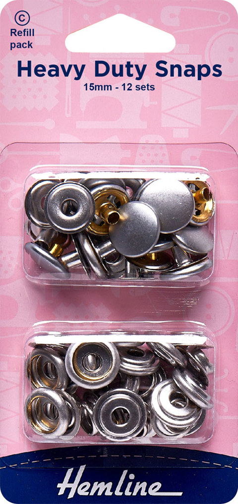 Hemline - Snaps Heavy Duty 15mm Refill 12 sets - Nickle