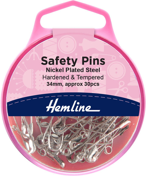 Hemline - Pins Safety Size 1/34mm 30pcs - Nickle