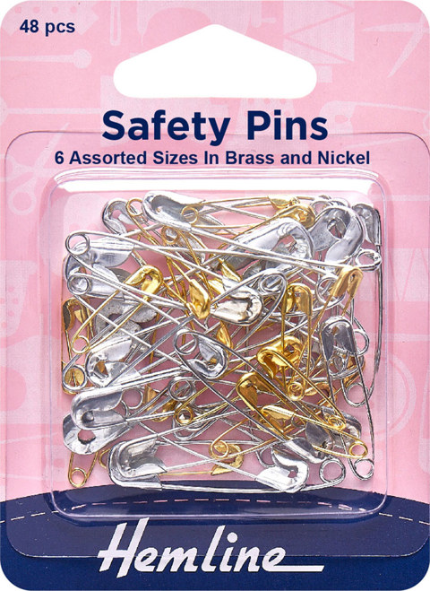 Hemline - Pins Safety Assorted 48pcs - Brass & Nickle
