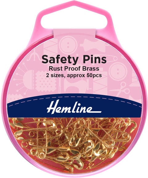 Hemline - Pins Safety Rust Proof 2 sizes 50pcs - Brass