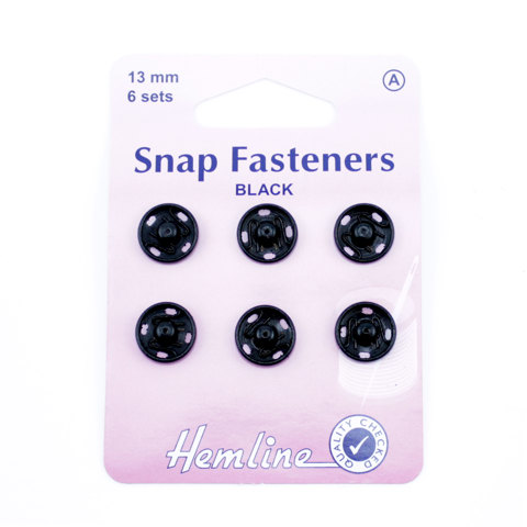 Hemline - Snap Fasteners Metal Sew On 13mm - 6 sets - Black