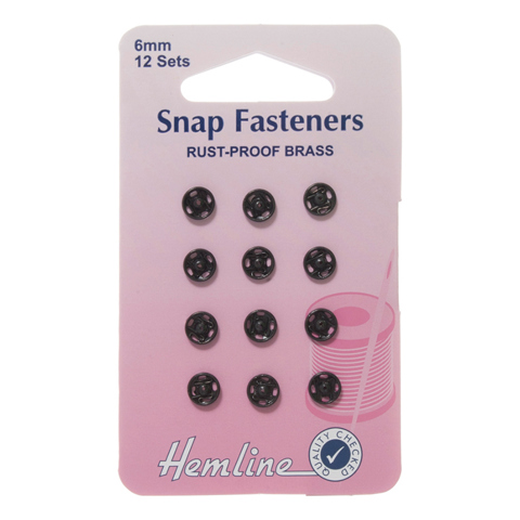 Hemline - Snap Fasteners Metal Sew On 6mm - 12 sets - Black