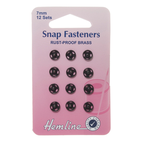 Hemline - Snap Fasteners Metal Sew On 7mm - 12 sets - Black