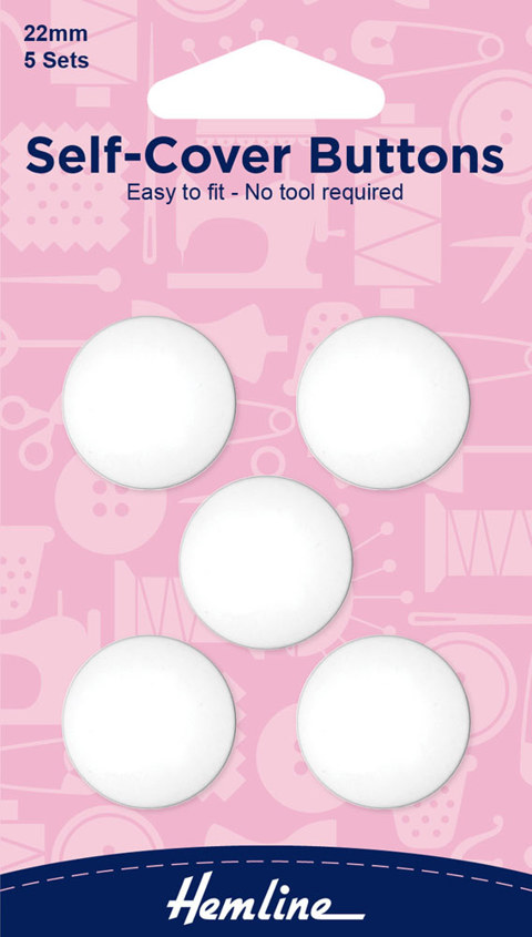 Hemline - Buttons Self Cover Nylon 22mm 5 sets - White