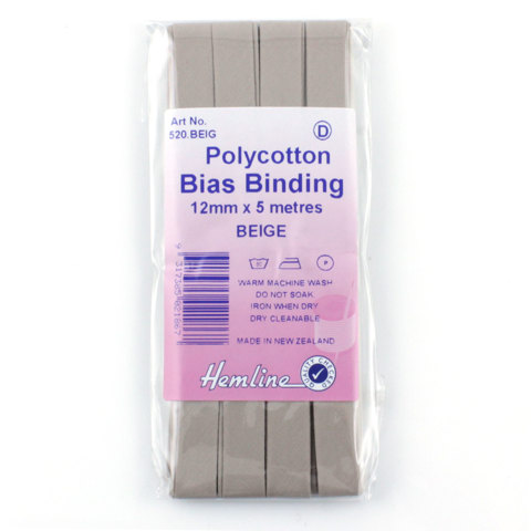 Hemline - Bias Binding 12mm x 5m - Beige