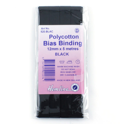 Hemline - Bias Binding 12mm x 5m - Black