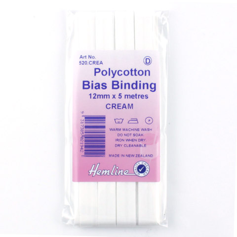 Hemline - Bias Binding 12mm x 5m - Cream
