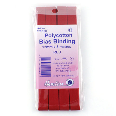 Hemline - Bias Binding 12mm x 5m - Red