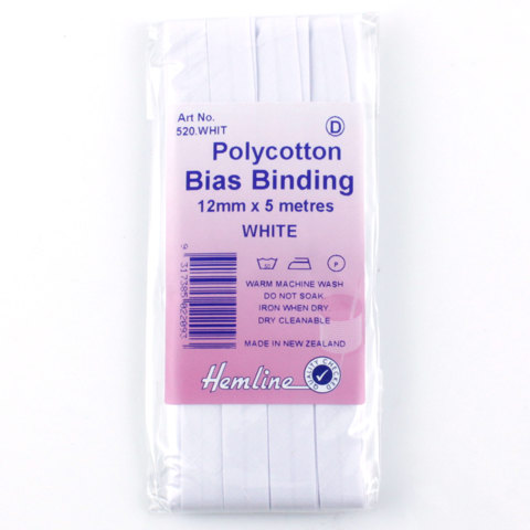 Hemline - Bias Binding 12mm x 5m - White