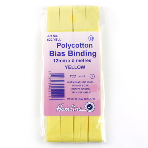 Hemline - Bias Binding 12mm x 5m - Yellow