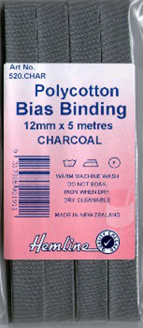 Hemline - Bias Binding 12mm x 5m - Charcoal