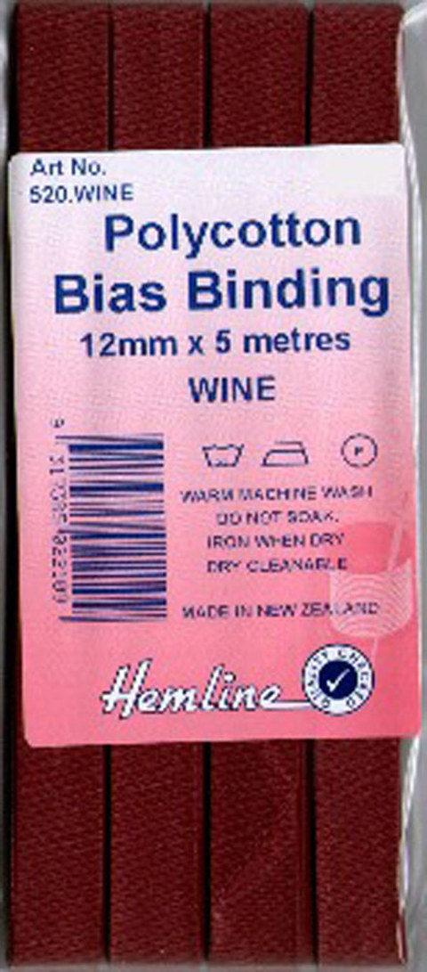 Hemline - Bias Binding 12mm x 5m - Wine