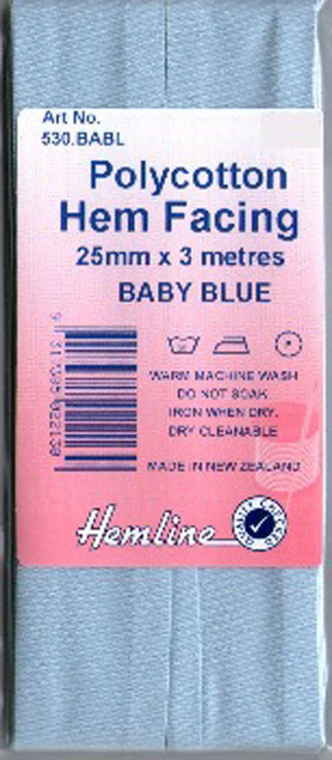 Hemline - Bias Hem Facing 25mm x 3m - Baby Blue