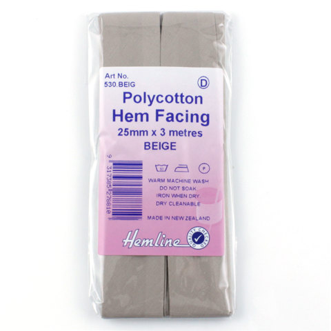 Hemline - Bias Hem Facing 25mm x 3m - Beige