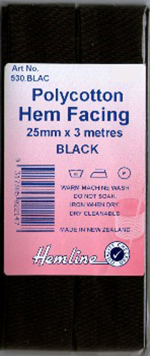 Hemline - Bias Hem Facing 25mm x 3m - Black