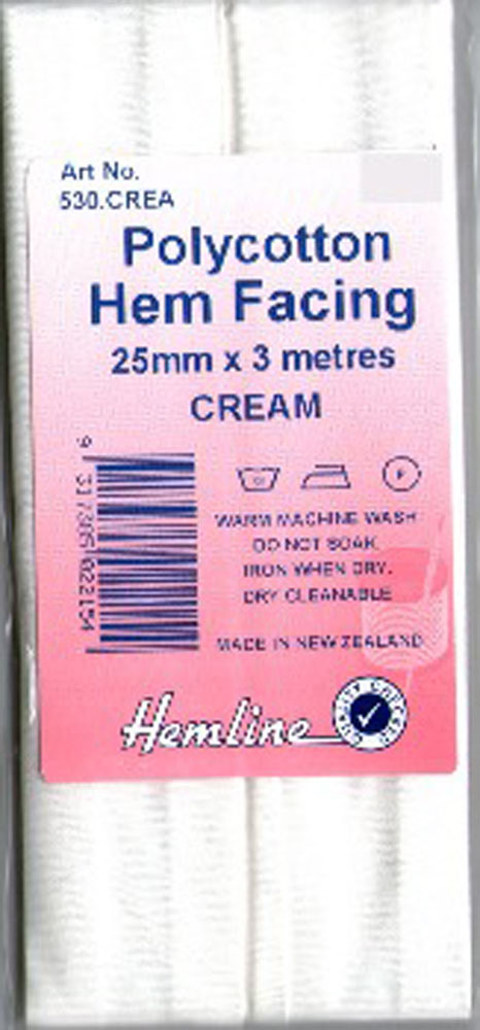 Hemline - Bias Hem Facing 25mm x 3m - Cream