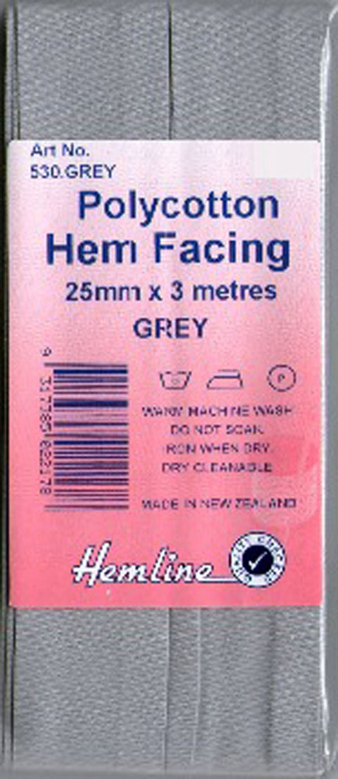 Hemline - Bias Hem Facing 25mm x 3m - Grey