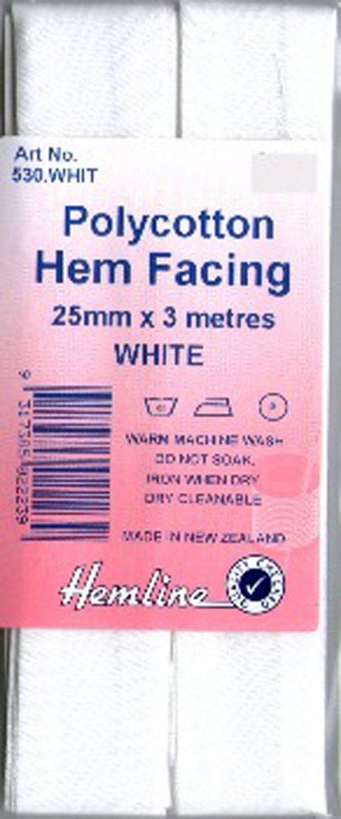 Hemline - Bias Hem Facing 25mm x 3m - White
