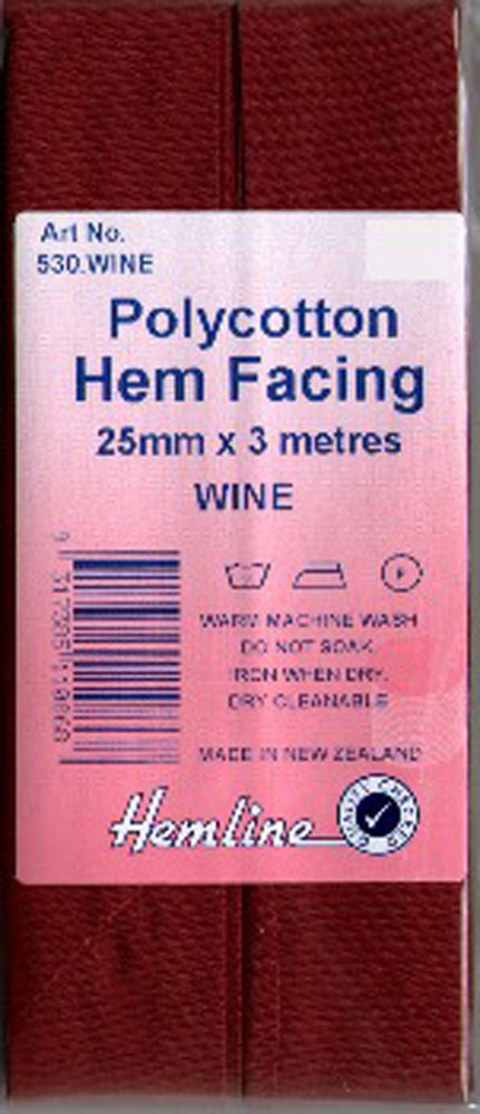 Hemline - Bias Hem Facing 25mm x 3m - Wine