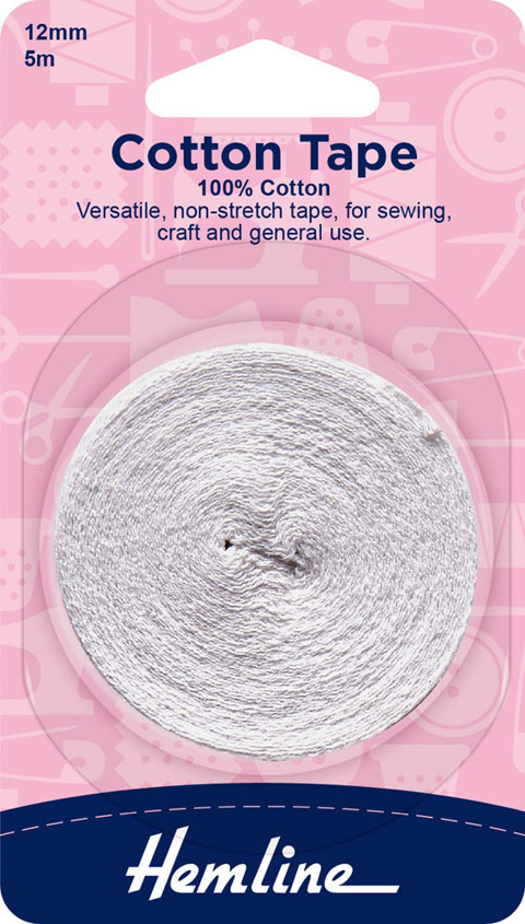 Hemline - Tape Cotton 12mm x 5m - White