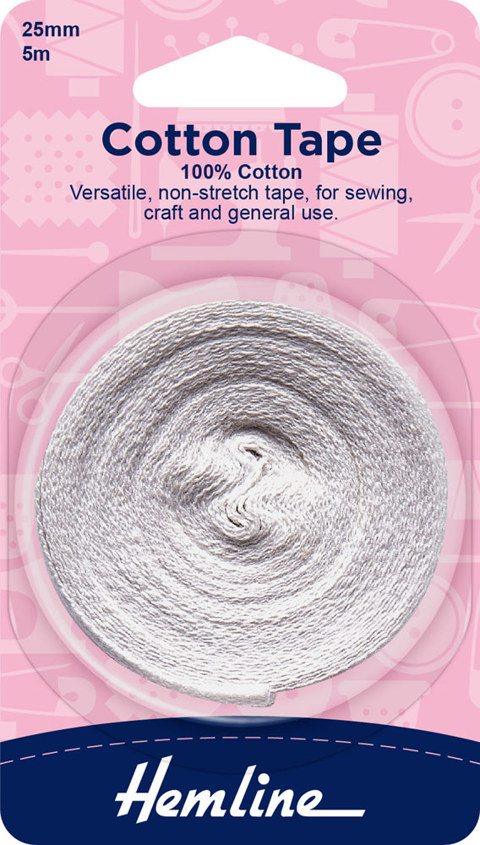 Hemline - Tape Cotton 25mm x 5m - White