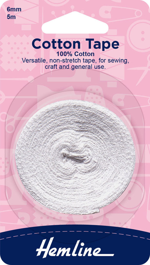 Hemline - Tape Cotton 6mm x 5m - White