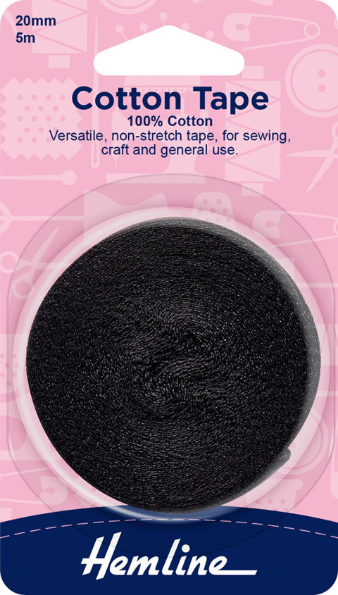 Hemline - Tape Cotton 20mm x 5m - Black