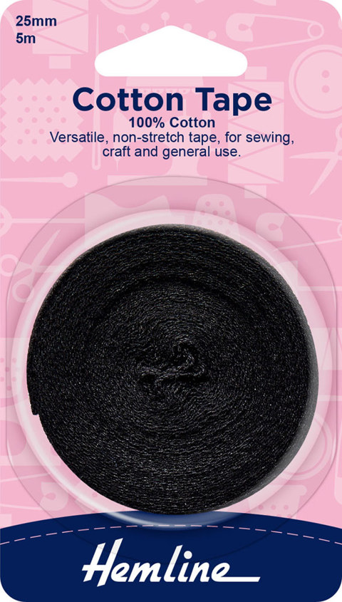 Hemline - Tape Cotton 25mm x 5m - Black