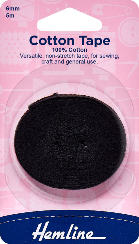 Hemline - Tape Cotton 6mm x 5m - Black