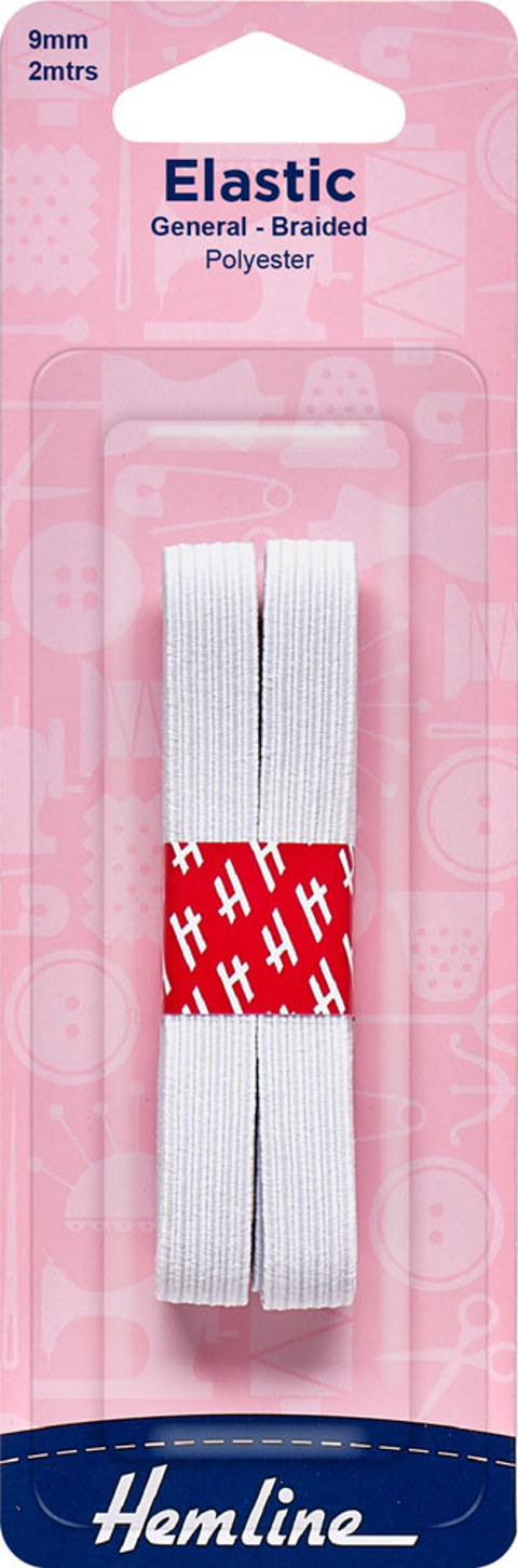 Hemline - Elastic Braided 9mm x 2m - White