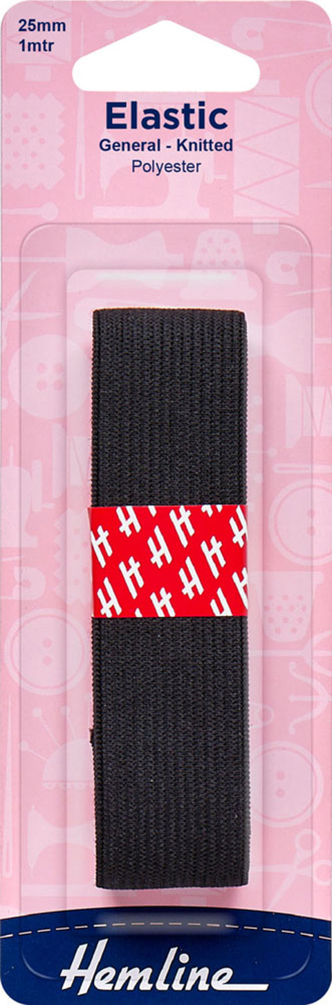 Hemline - Elastic Knitted 25mm x 1m - Black