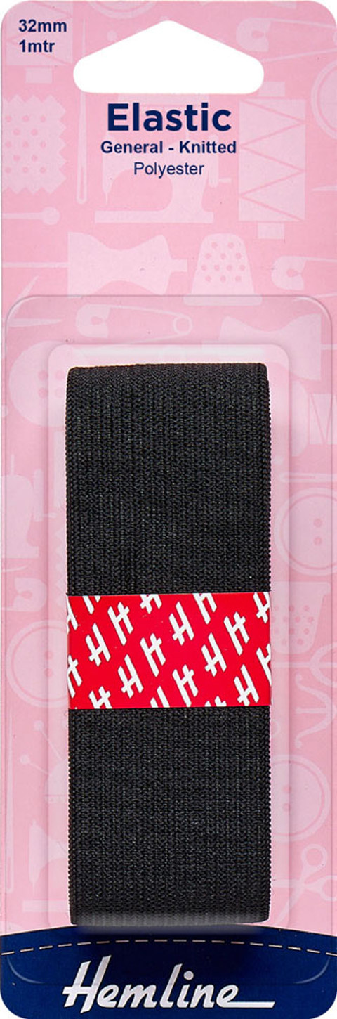 Hemline - Elastic Knitted 32mm x 1m - Black