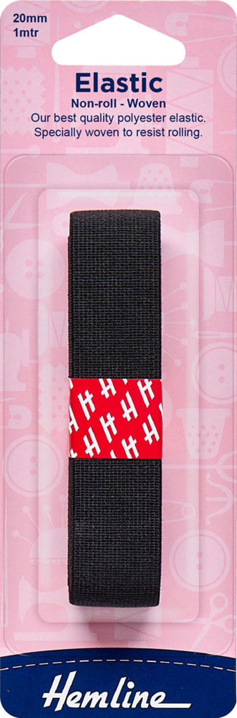 Hemline - Elastic Non Roll Woven 20mm x 1m - Black