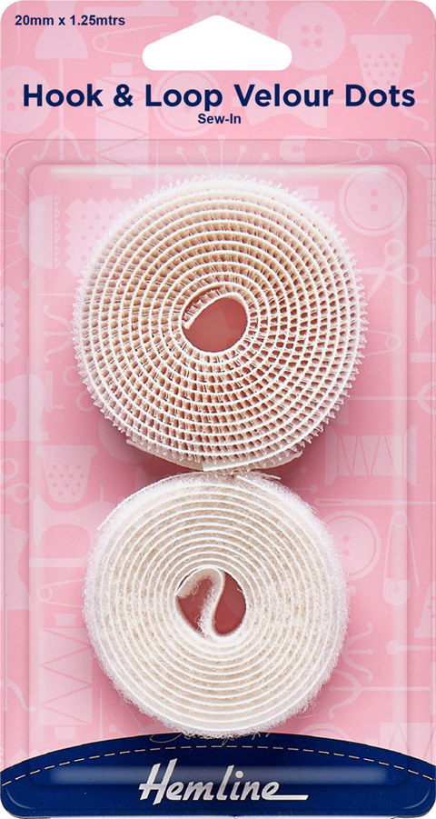 Hemline - Hook & Loop Velour Dots Stick On 20mm 50 sets - White