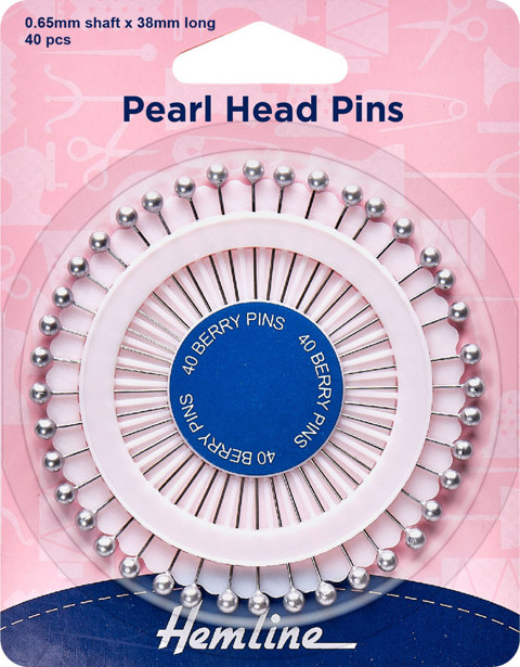 Hemline - Pins Pearl Head 40pcs - Silver