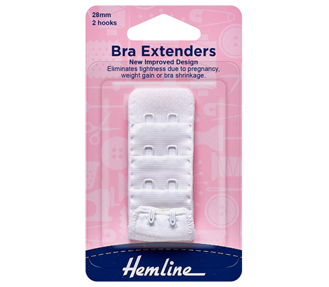 Hemline - Bra Back Expander 28mm - 2 Hook - White