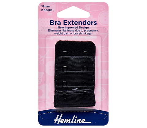 Hemline - Bra Back Expander 38mm - 2 Hook - Black