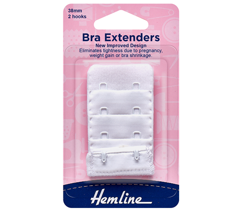 Hemline - Bra Back Expander 38mm - 2 Hook - White