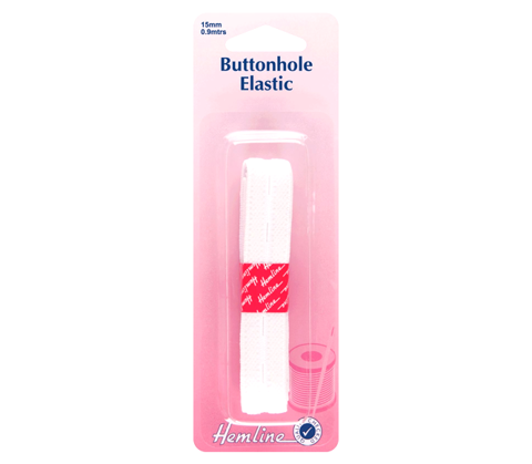 Hemline - Elastic Buttonhole 15mm x 0.9m - White