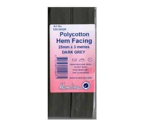 Hemline - Bias Hem Facing 25mm x 3m - Dark Grey 25mm x 3m