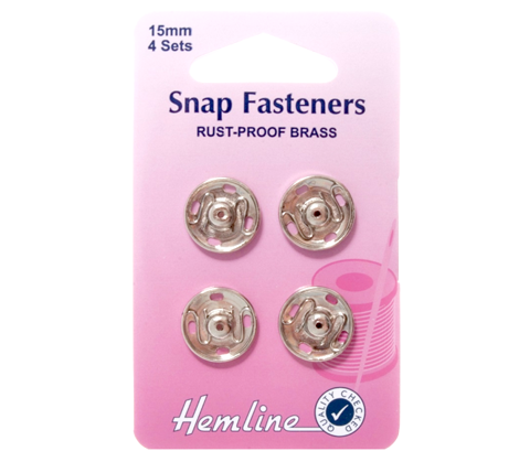 Hemline - Snap Fasteners Metal Sew On 15mm - 4 sets - Nickle 