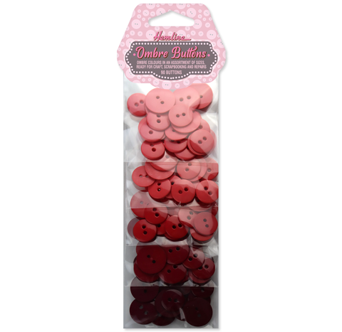 Hemline Buttons - Value Pack - Ombre Assorted Qty 90 - Red