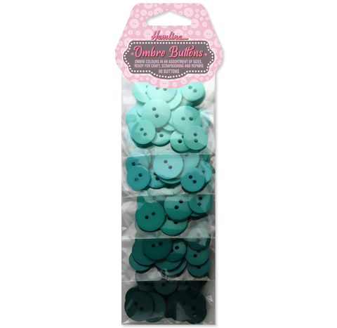 Hemline Buttons - Value Pack - Ombre Assorted Qty 90 - Teal