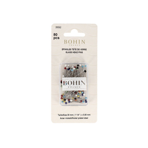 BOHIN - Pins Glass Head 0.6 x 30mm Qty 80 - Multi Colour
